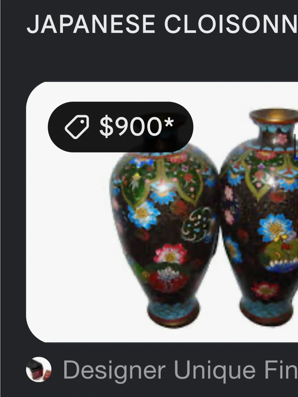 Antique Black Green Orange Cloisonné Vase no flaws